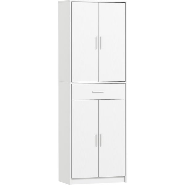 HOMCOM Küchenschrank Hochschrank mit Verstellbaren Einlegeböden, 4 Türen Buffetschrank mit Schublade, Vorratsschrank mit Skandinavischem Design, Weiß Aosom