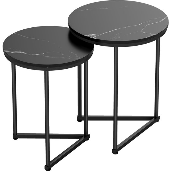 HOMCOM Set of Two Marble-Effect Nest of Tables - Black Marble Effect