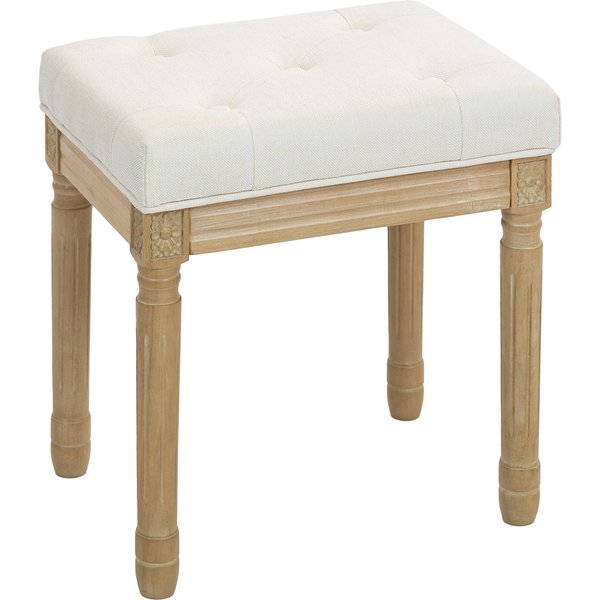 Homcom Repose Pied Salon, Ottoman, SièGe Rembourré En Tissu Aspect Lin Avec Pieds En Bois D'héVéA, 42 X 32 X 46,5 Cm, Beige-image