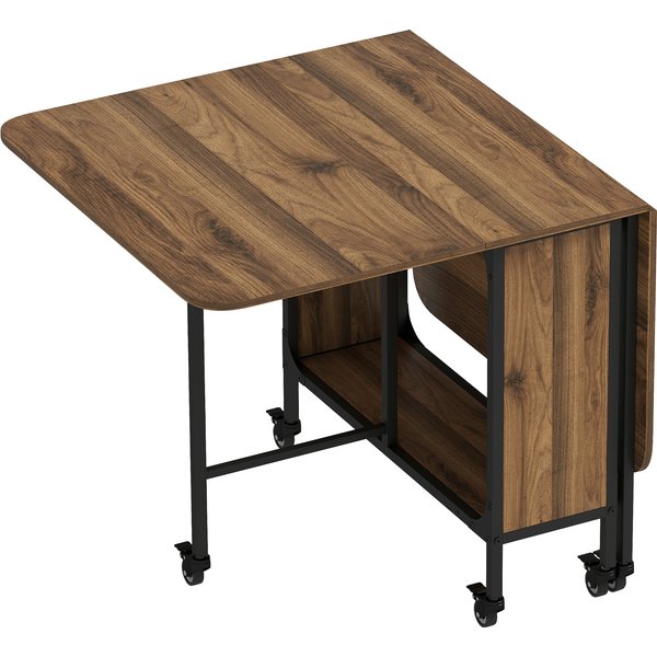 Homcom Table à Manger Pliante Sur Roulettes, Table De Cuisine Pour 6 Personnes Avec éTagèRe IntéGréE, 130 X 80 X 74 Cm, Marron-image