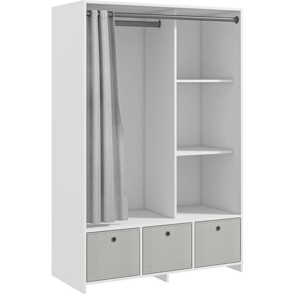 Homcom Armoire Penderie Armoire De Rangement Avec Tringle Rideaux 3 Tiroirs En Tissu Amovibles 105 X 48 X 160 Cm Blanc-image