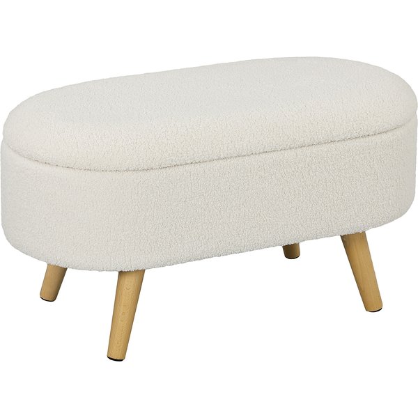 Homcom Banc Avec Espace De Rangement Et Couvercle, Tabouret Pour Couloir, Salon, Chambre, Bois, RevêTement En Tissu, Blanc-image