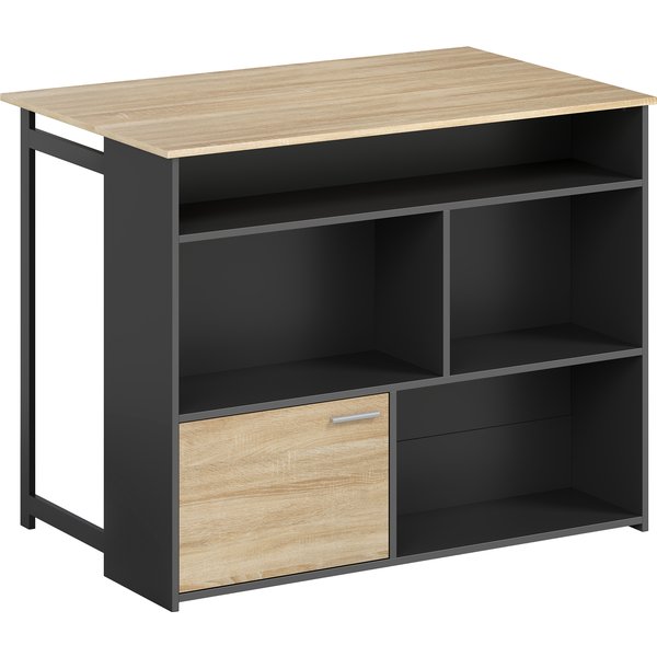 Homcom Table De Bar Extensible Avec Abattant, Table Haute Cuisine, 1 Placard Et 4 Compartiments Ouverts, 116X79,6X90,5Cm, Noir-image