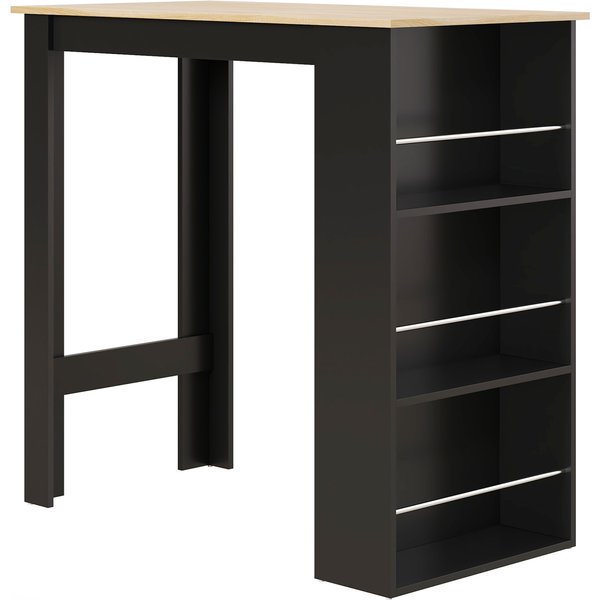 Homcom Table De Bar Table Haute De Cuisine Mange-Debout Comptoir - Dim. 112L X 57L X 106H Cm - 3 éTagèRes - Noir-image