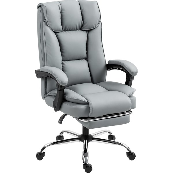 Homcom Chaise De Bureau Ergonomique, Fauteuil De Bureau Inclinable Avec Repose-Pieds, Hauteur RéGlable, Pivotante 360°, Gris-image