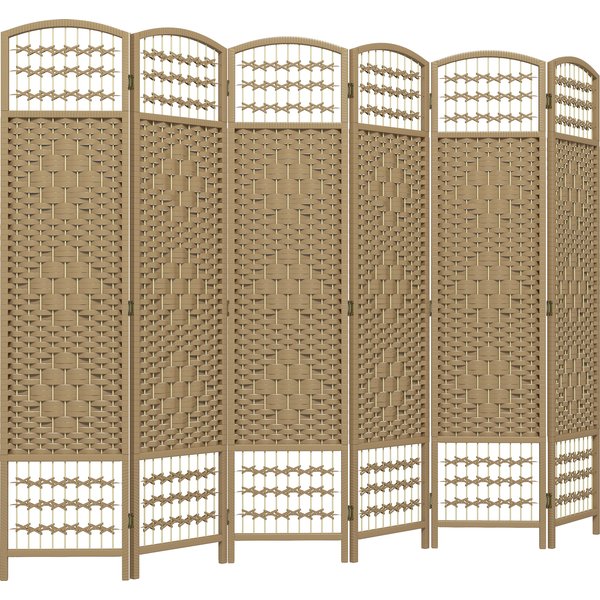 HOMCOM Paravent 6-teilig 240 x 170 cm Faltbar Raumteiler Trennwand aus Wellenfaser, Sichtschutz für Wohnzimmer, Schlafzimmer, Büro, Naturholz Aosom