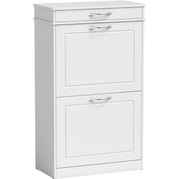 Homcom Meuble Chaussure 8 Paires, Armoire à Chaussures éTroit Avec Tiroir Et 2 Portes Abattants Et éTagèRe RéGlable, Blanc-image