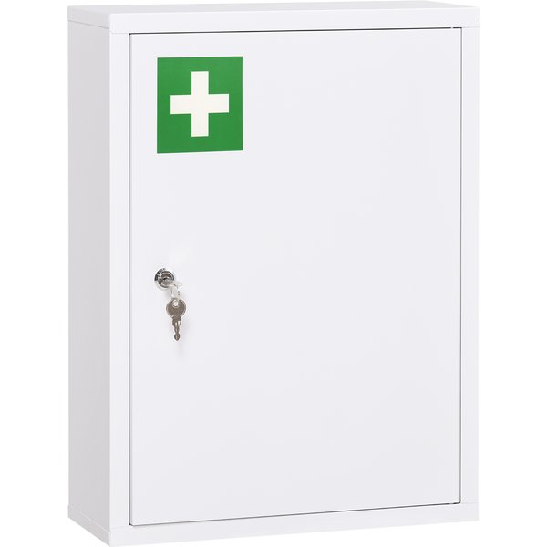 kleankin Apothekerschrank abschließbar Wandmontage mit 2 Schlüsseln aus Stahl in Weiß 40x15x53,5cm für Badezimmer & Küche Aosom.de