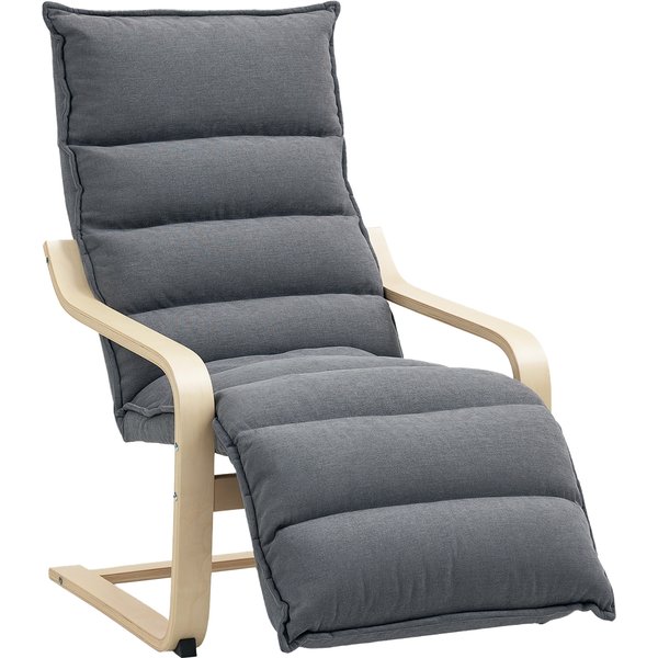 Homcom Fauteuil Relax En Bois Avec RevêTement En Velours Et Repose-Pieds RéGlable, Gris Foncé-image
