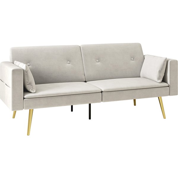 HOMCOM Schlafsofa, Schlafcouch mit Verstellbar Rückenlehne, Seitentasche, Gepolstert 2er-Sofa mit Schlaffunktion, Kissen, für Wohnzimmer, Schlafzimmer, Beige Aosom