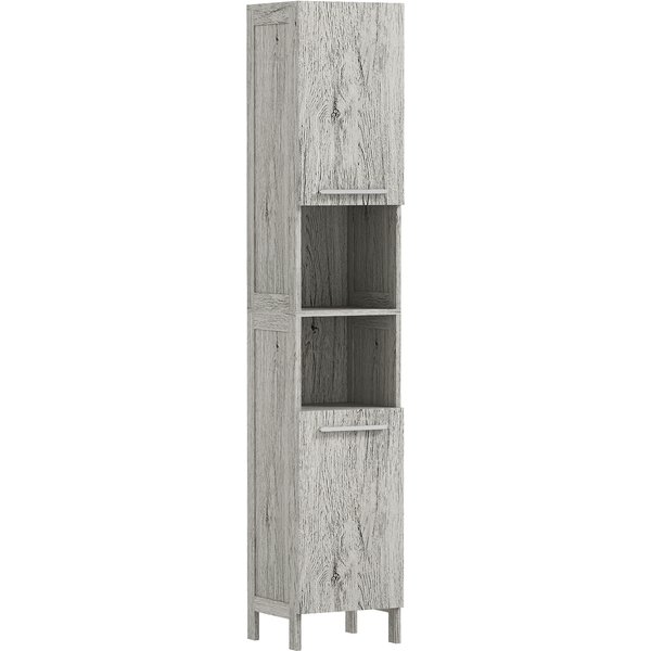 kleankin Badezimmerschrank, Hochschrank, Badschrank mit Türen, Aufbewahrungsschrank mit 2 offener Regalfächern, Toilettenschrank mit Kippschutz, Grau, 30 x 32 x 172,5 cm Aosom