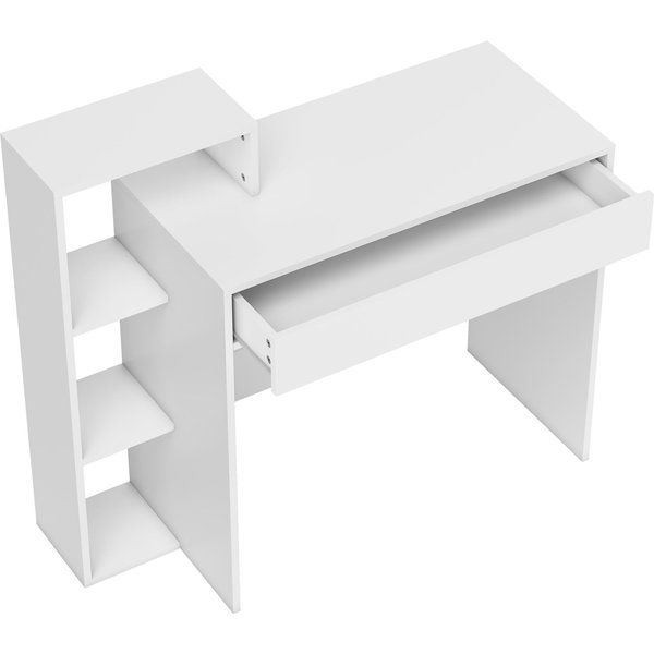 HOMCOM Desk with Storage, Computer Desk with 3 Open Shelves and Drawer, Workstation, Computer Table, White
