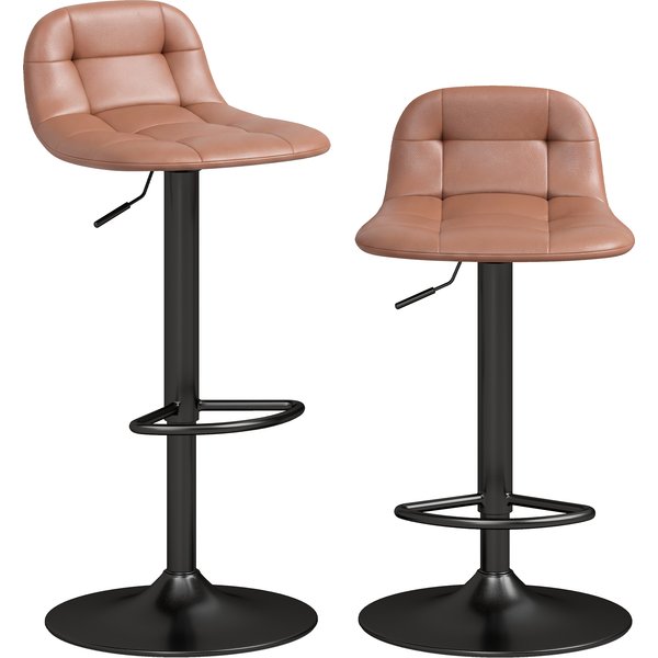 Homcom Lot De 2 Tabourets De Bar En Cuir Pu, RéTro-Industriel, Hauteur RéGlable, Pivotant 360°, 40X41,5X76-98Cm, Marron Foncé-image