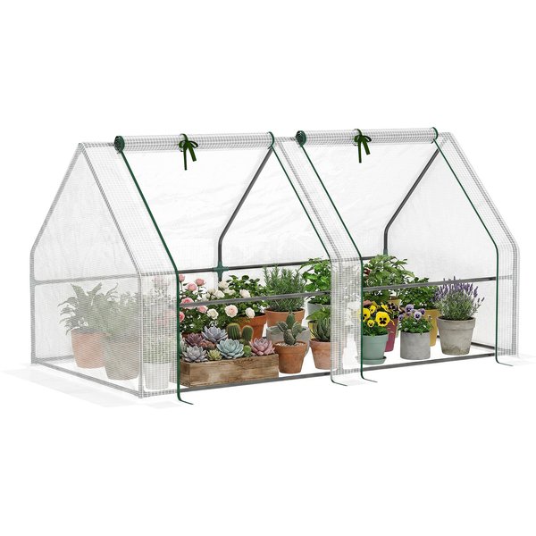 Outsunny Mini Serre De Jardin Serre à Tomates 180L X 90L X 90H Cm Acier Pe Haute Densité 140 G/M² Anti-Uv 2 FenêTres Avec Zip Enroulables Blanc-image