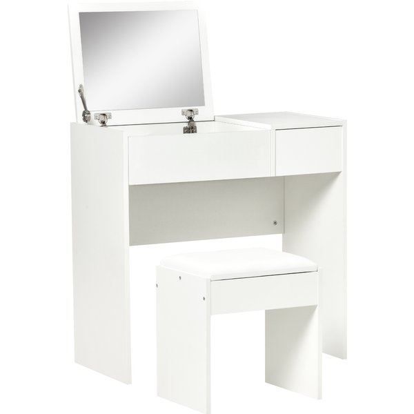 HOMCOM Schminktisch Frisiertisch Kosmetiktisch Klappspiegel mit Hocker Weiß 80 x 40 x 79cm Aosom
