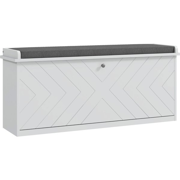 Homcom Banc à Chaussures Avec Tiroir Rabattable, Coussin D'assise Et éTagèRe RéGlable, 100 X 26 X 44,5 Cm, Blanc-image