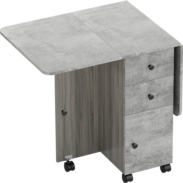 HOMCOM Foldable Dining Table, Drop Leaf Table with Drawers and Storage Cabinet