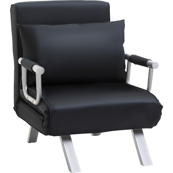 HOMCOM 2-in-1 Schlafsofa mit verstellbarer Rückenlehne 65L x 77B x 80H cm, abnehmbarer Bezug, Kissen, stabil und rostfrei, Polyester Schwarz Aosom.de