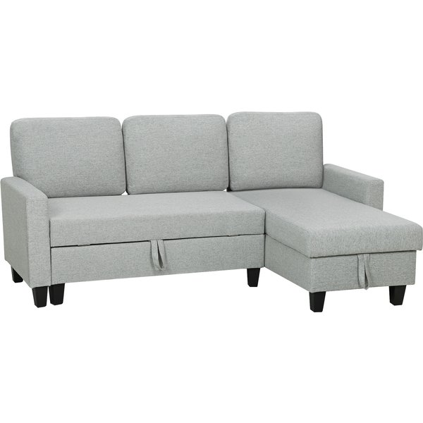 Homcom Canapé D'angle Convertible RéVersible, Canapé-Lit 3 Places, MéRidienne, Coffre De Rangement, 197Lx129X 85Cm, Gris Clair-image