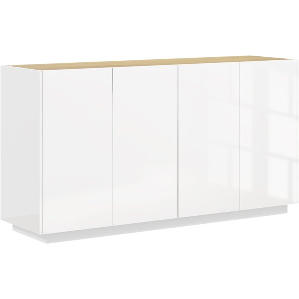 Homcom Buffet Salle à Manger Buffet Cuisine 4 Portes à Fermeture Douce Et éTagèRes RéGlables 140L X 40P X 75H Cm Blanc Laqué-image