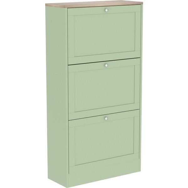 Homcom Meuble à Chaussures Style Moderne, 3 Portes Abattantes, 18 Paires De Chaussures, 60 X 23,5 X 115 Cm, Vert-image