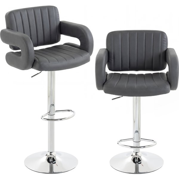 HOMCOM Bar Stools Adjustable Swivel Kitchen Chairs with Backrest Armrest Set of 2 PU Leather Grey