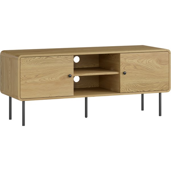 Homcom Meuble Tv, Meuble TéLé Jusqu'à 55 Pouces Avec 2 Portes, 2 Compartiments Ouverts, Pieds En Acier, 120X40X50Cm, ChêNe-image