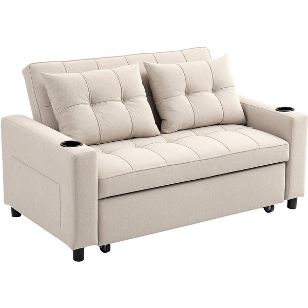 HOMCOM Two-Seater Pull-Out Sofa Bed, Cat Scratch Resistant, Beige Aosom UK