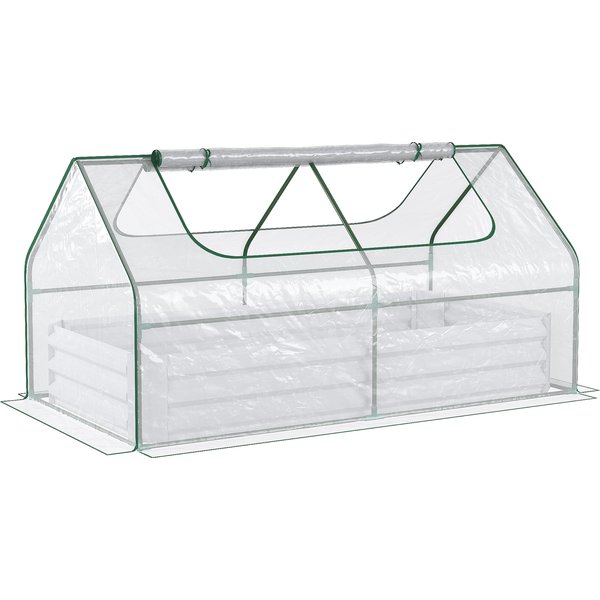 Outsunny Garden Bed Greenhouse, Metal Raised Bed with Plastic Cover, Roll Up Window, Dual Use for Flowers, Vegetables, Clear Aosom UK