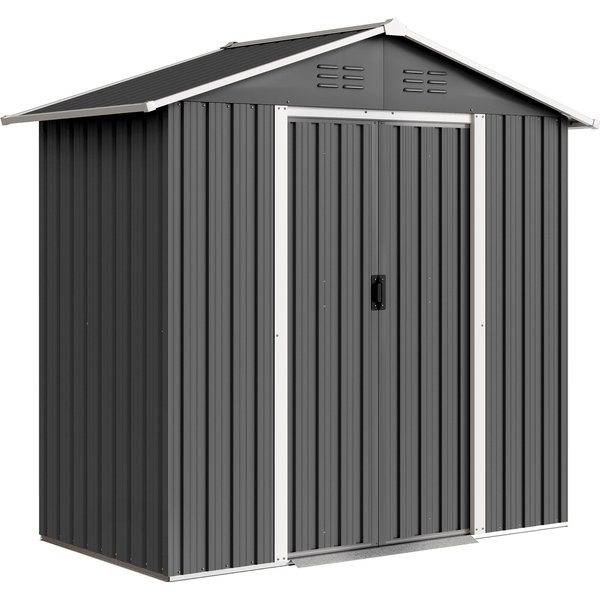 Outsunny Abri De Jardin En MéTal Grand Espace De Rangement ExtéRieur Avec Portes Coulissantes 194 X 107 X 191 Cm Gris Foncé-image