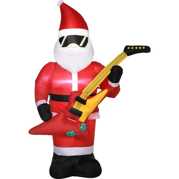 Outsunny Aufblasbarer Weihnachtsmann 215 cm mit E-Gitarre LED Weihnachtsbeleuchtung selbstaufblasend wasserdicht für festliche Dekoration Aosom.de