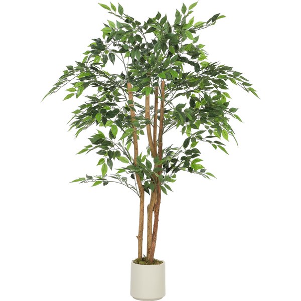 HOMCOM Künstlicher Banyanbaum 150 cm Kunstpflanze mit Massivholzstamm, Topf, künstliche Pflanze Plastik wie echt Deko für Wohnzimmer Schlafzimmer Büro Garten Aosom