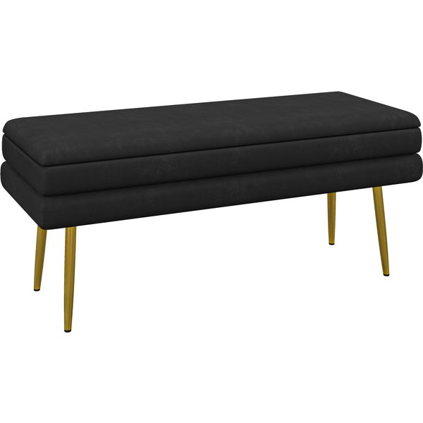 HOMCOM Sitzbank, Polsterbank mit Stauraum, Samtoptik, Bettbank mit Stahlbeine, Schuhbank, Aufbewahrungsbank für Wohnzimmer, Schlafzimmer, Schwarz, 79,5 x 37,5 x 43 cm Aosom