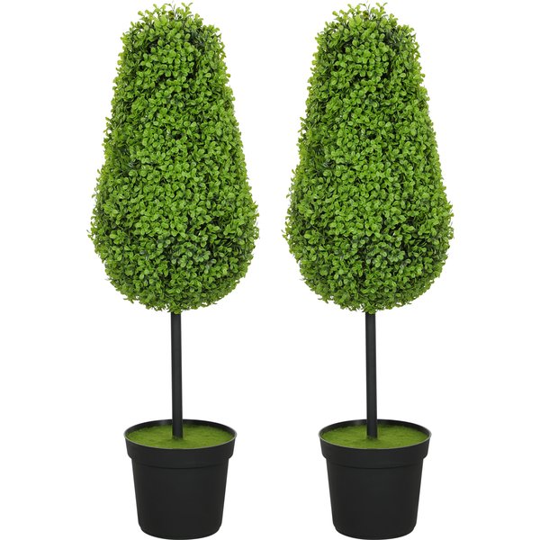 HOMCOM 2er Set Künstliche Buchsbaum 90cm Kunstpflanze in Tränenform, Plastik Künstliche Pflanzen im Topf, Kunstbaum Fake Plant wie echt für Wohnzimmer Schlafzimmer Büro Garten Moderne Dekoration Aosom