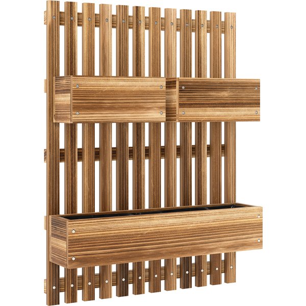 Outsunny Wall-mounted Wooden Garden Planters with Trellis, Drainage Holes and 3 Planter Boxes for Patio, Carbonised