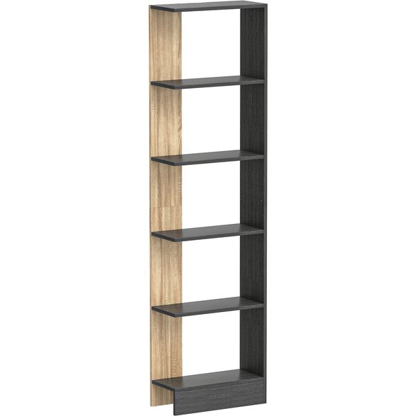 Homcom BibliothèQue ÉTagèRe De Rangement Avec 5 Compartiments Ouverts 45 X 21 X 170 Cm Noir Et ChêNe-image