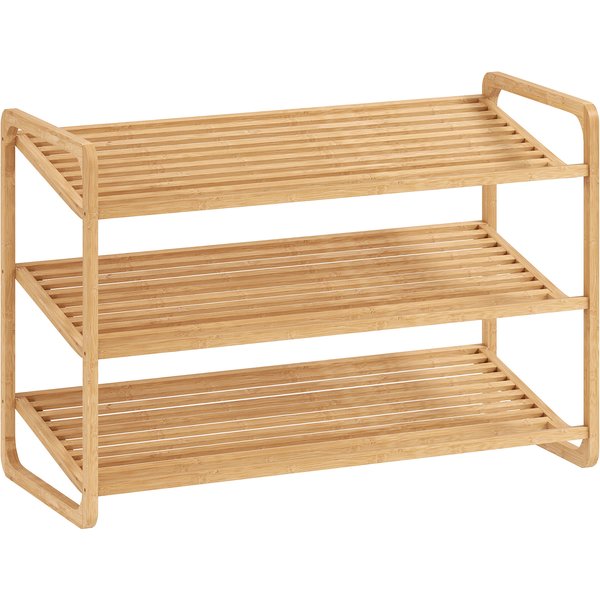 Homcom ÉTagèRe à Chaussures En Bambou à 3 Niveaux, Porte-Chaussures Capacité 12 Paires, 76X33X50,8Cm, Bois Naturel-image