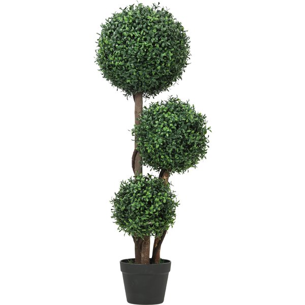 HOMCOM Künstliche Buchsbaumkugel groß 100cm dreikugelig Kunstpflanze, Plastik Künstliche Pflanze mit Holzstamm im Topf, Fake Plant wie echt für Wohnzimmer Schlafzimmer Büro Garten Dekoration Geschenk Aosom