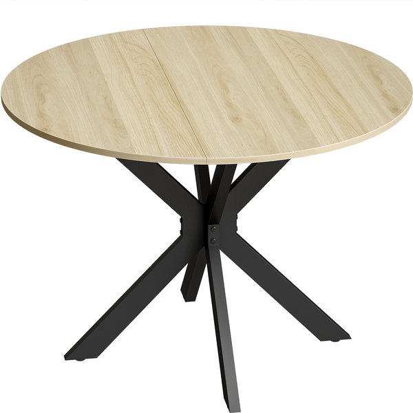 Homcom Table à Manger Pliante Pour 2 à 6 Personnes, Table De Cuisine Ronde Avec Pieds CroiséS En Acier, Bois Naturel-image