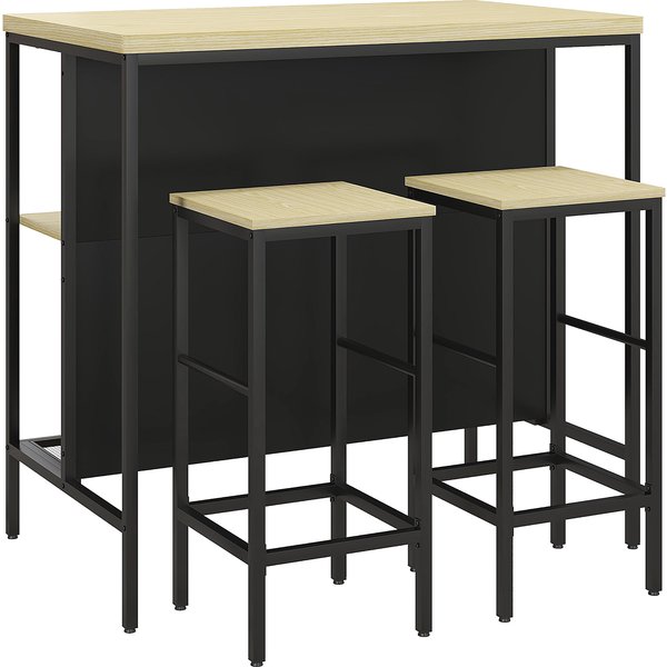 HOMCOM Bartisch Set 3-tlg. Küchentisch mit 2 Barhockern und 2 Ablagen, moderne Essgruppe aus Stahl und Eiche Aosom.de
