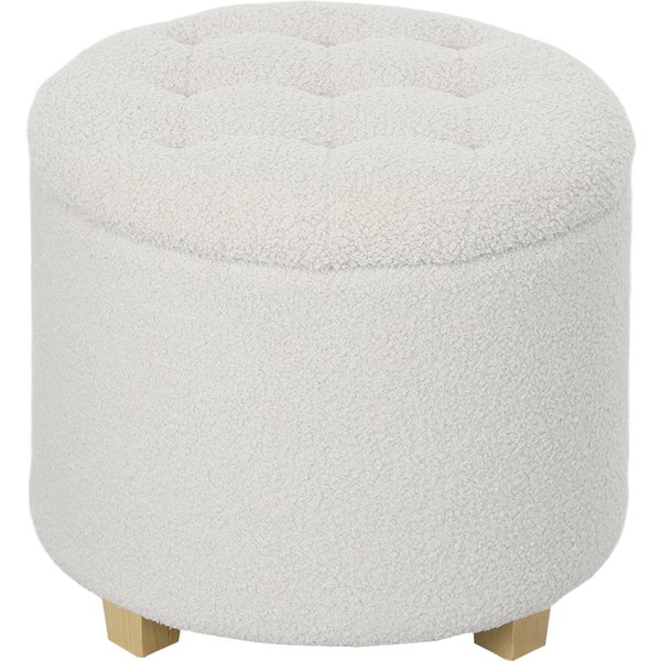 Homcom Pouf Coffre Rangement, Tabouret Rond, Pouf Repose-Pieds En Tissu Bouclette, Charge 120 Kg, Ø 45 X 41 Cm, Blanc-image