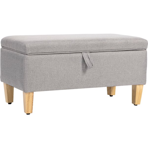 Homcom Banc De Rangement, Bout De Lit, Repose-Pieds Rembourré En Lin Avec Pieds En Bois De Caoutchouc, 71X37X36Cm, Gris Clair-image