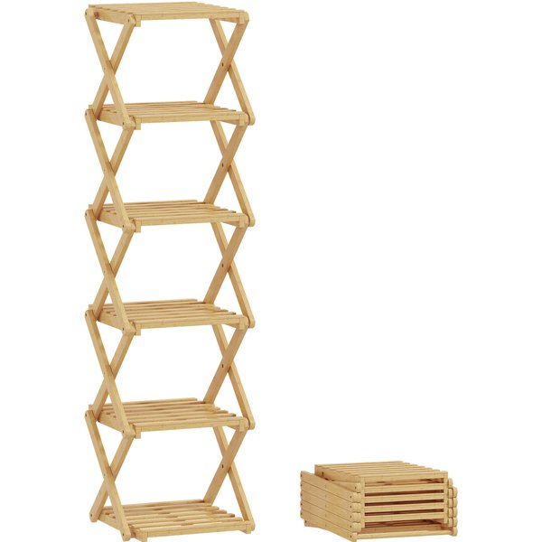 HOMCOM Schuhregal, klappbar Schuhständer mit 6 Ebenen aus Bambus, für max. 9 Paar Schuhe, schmal Schuhablage für Eingang, Schlafzimmer, 30 x 29 x 108 cm, Natur Aosom