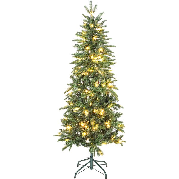 Homcom Sapin De NoëL Artificiel 150 Cm, Arbre De NoëL Slim Avec 150 LumièRes 8 Modes D'éClairage 431 Branches ArticuléEs, Vert-image