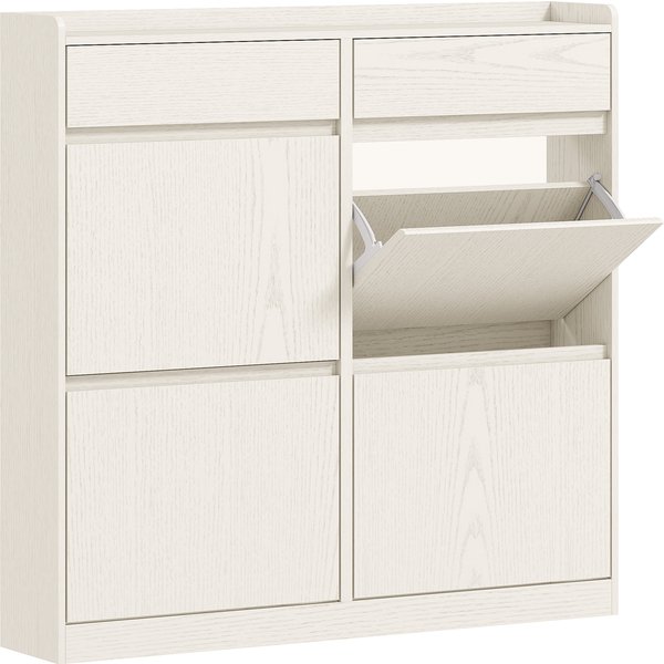 Homcom Meuble à Chaussures 8 Paires Avec 2 Tiroirs Coulissants Et 4 Tiroirs Rabattables, 98 X 19,2 X 95,3 Cm, Blanc-image