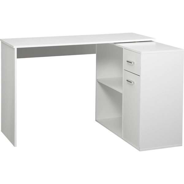 Homcom Bureau D'angle Rotatif à 180°, Bureau D'ordinateur, BibliothèQue, Tiroir, Placard, Poste De Travail, 117X82X74Cm, Blanc-image