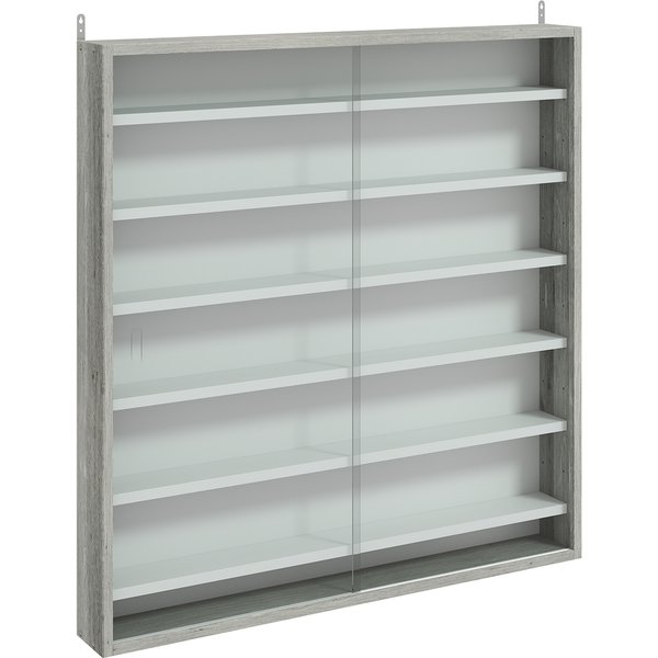 HOMCOM Six Shelf Display Cabinet, with Glass Doors - Graphite Wood Effect | Aosom Ireland