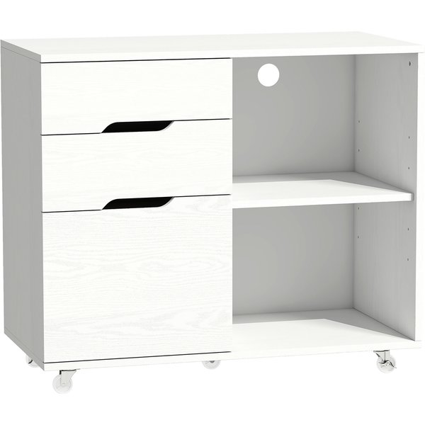 Homcom Meuble Porte-Imprimante Avec Roulettes FreinéEs, 3 Tiroirs, ÉTagèRes Ouvertes, 80X40X68 Cm, Blanc-image