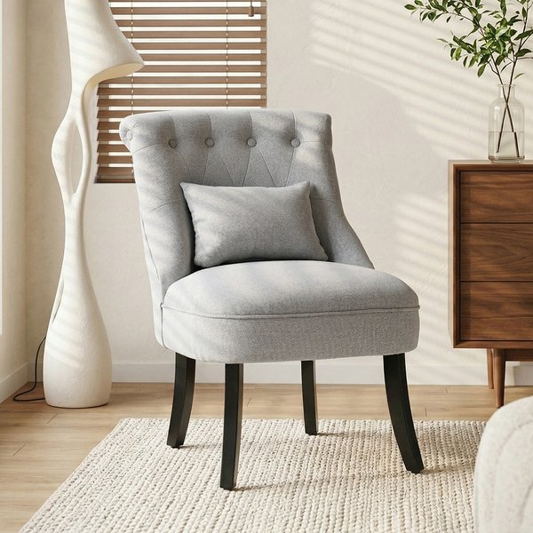 HOMCOM Fabric Single Sofa Dining Chair Tub Chair Upholstered W/ Pillow Solid Wood Leg Home Living Room Furniture, Cat Scratch Resistant, Grey Aosom UK