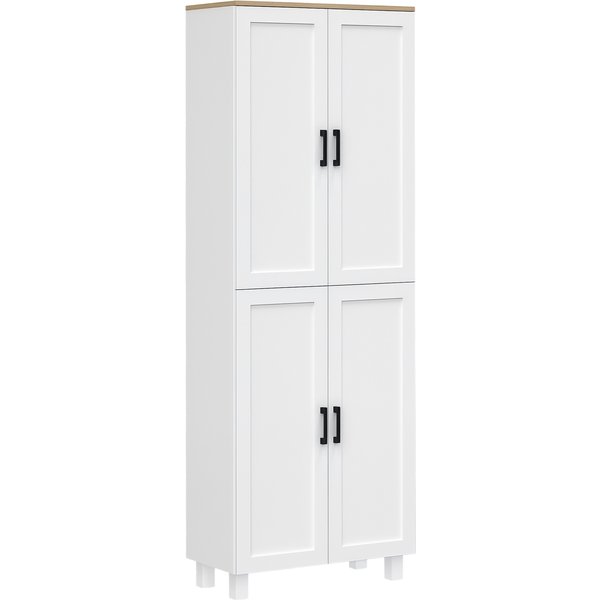 HOMCOM Freestanding Kitchen Cupboard, 4-Door Storage Cabinet Organizer with Adjustable Shelves, 170cm, White Aosom UK